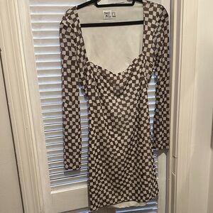 Princess Polly Black and White Checkered Long Sleeve Dress